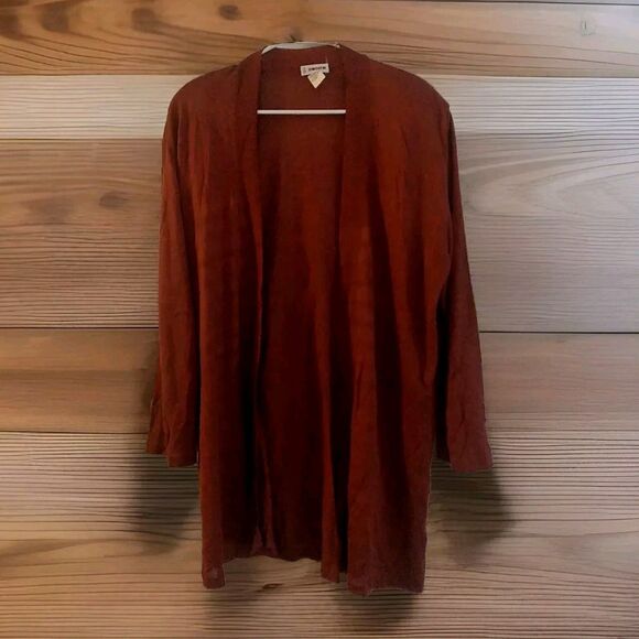 Vintage Rodier Burgundy Cardigan Size Medium Open Front Knee Length-France - Picture 1 of 4